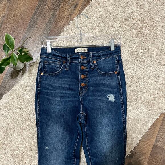 Madewell Size 26 Raw Hem Button Fly Distressed 10" High Rise Skinny Jeans - Picture 3 of 8